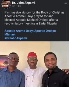 Zaria Reconciliation of Apostle Michael Orokpo and Apostle Arome Osayi 